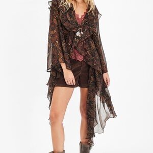 High low printed duster Sheer Kimono Cardigan